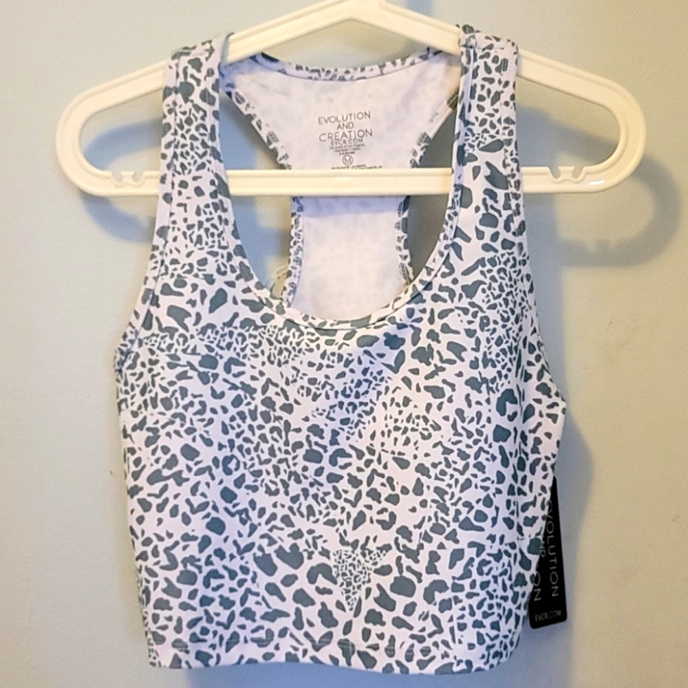 Gray giraffe print sports bra tank top racerback
